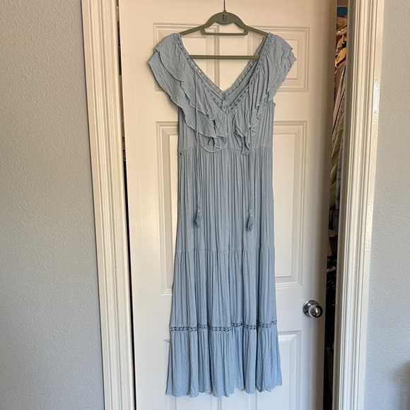 Light Blue Ruffled Maxi Dress - Picture 2 of 2